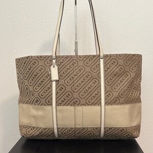 NWOT COACH Canvas & Leather White & Brown Large Tote Bag